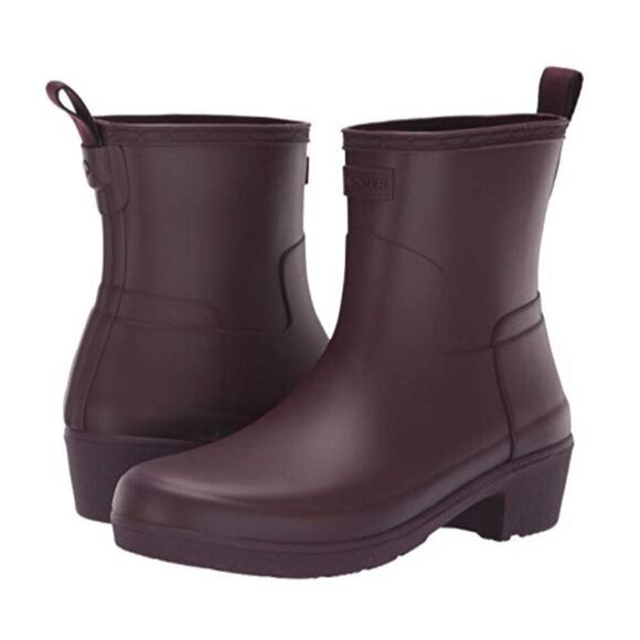 HUNTER Refined Low Heel Ankle Matt Boot Oxblood Size 5 Rainboots - Picture 1 of 10
